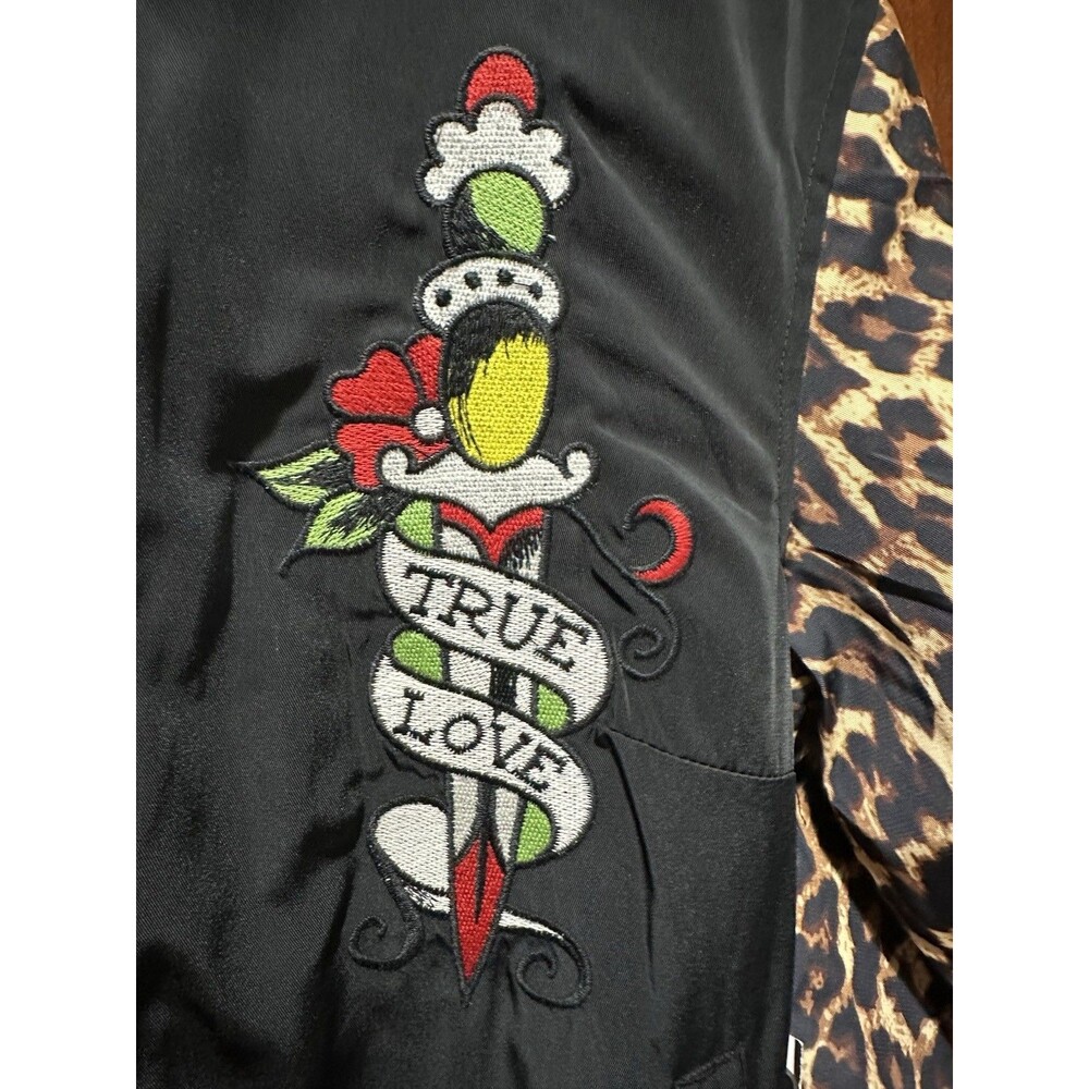 NWT Ed Hardy Y2K Bomber Jacket Tiger Dagger Souvenir Leopard Sleeves Size S New - Picture 13 of 16
